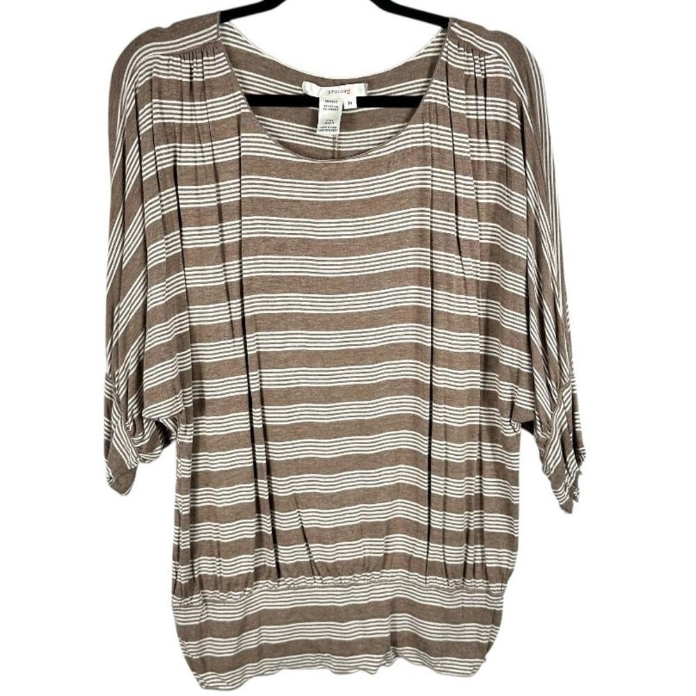 Studio M Brown White Striped Design top Medium